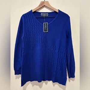 NWT Karen Scott Bright Blue Mixed Knit Textured Long Sweater - Women’s Small